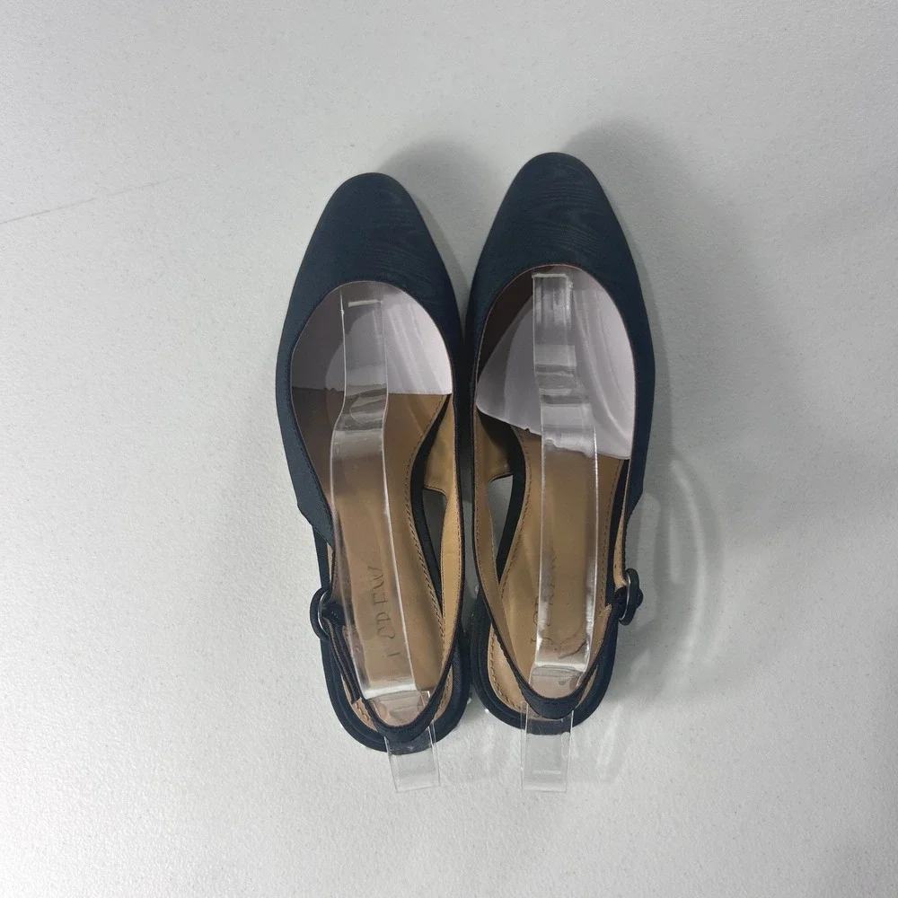 J.Crew Pearl-Heel Slingback Flats Black Textile BU506 Womens‎ Size 5 NEW